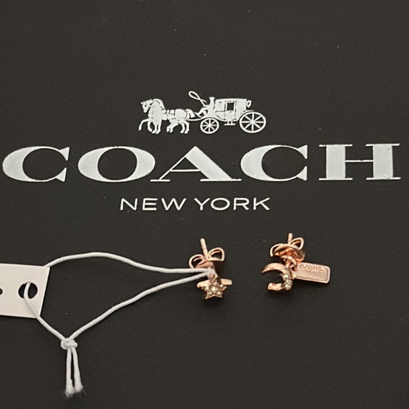 Coach Signature Moonstar Stud Earrings Rose Gold Pair Post Hangtag Crystal - Picture 3 of 5